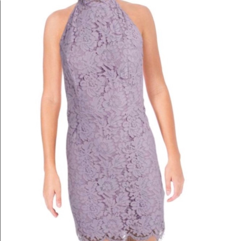 High neck lace mini dress